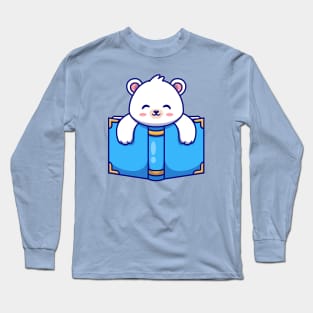 Cute Polar Bear With Book Cartoon Long Sleeve T-Shirt